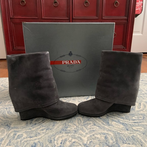 Prada Scamosciato Grey Suede Boots - Picture 2 of 4